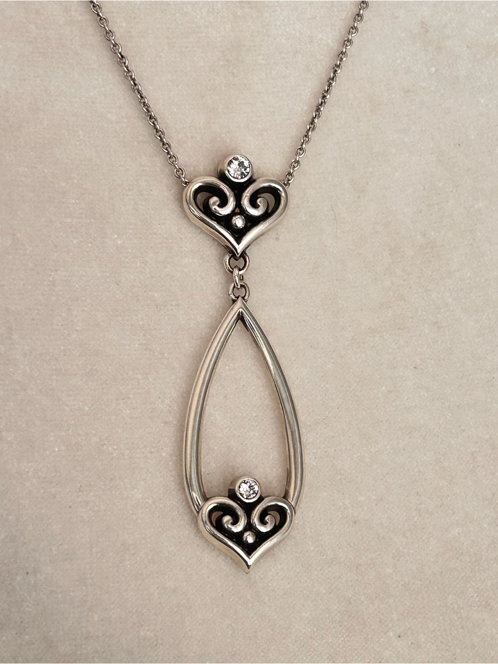 Brighton silver-toned Alcazar Heart necklace w/crystal accents/filigree details